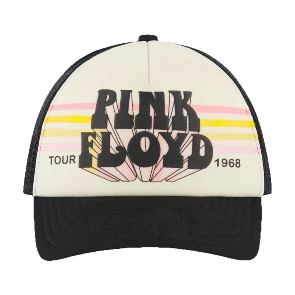 Pink Floyd Tour 1968 Trucker Hat Blk Cream Snapback Mesh Band Cap Retro Graphic
